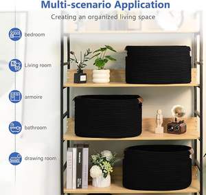 Panier de rangement multifonctionnel en coton tressé à la main, écologique, moderne, de qualité supérieure, avec couvercle, pour vêtements, jouets, linge - Product Image 3