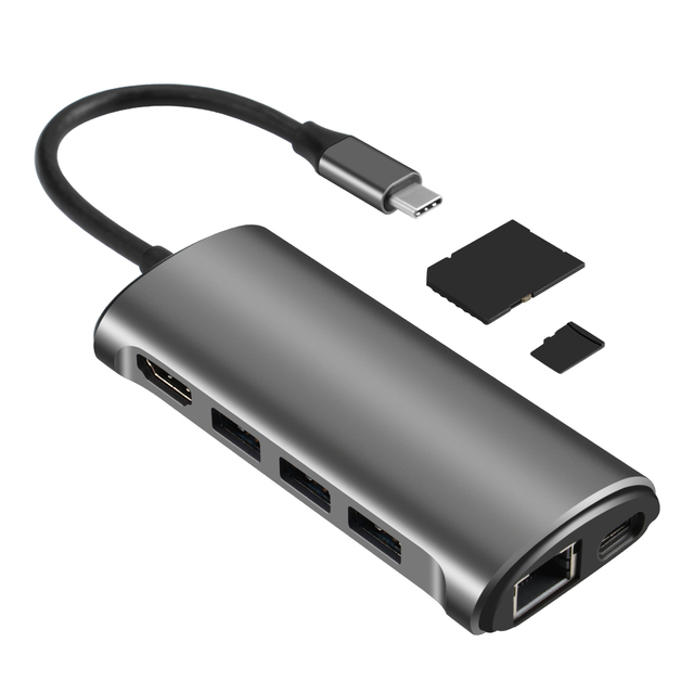 VCOM Multifunctional 8 in 1 Docking Station USB C HUB with HDMI 4K HD PD60W RJ45 USB3.0 Interface TF SD Card Reader