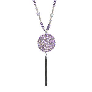 Purple Aura From The East Long Necklace For Women Crystal Flower Pendant Alloy Chain Everyday Wear Light Luxury Sweater - Product Image 5