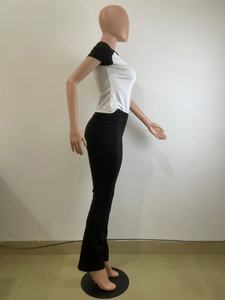 Ensemble deux pièces ajusté pour femme 2026 – Haut à manches courtes et pantalon évasé taille haute – Vêtements féminins - Product Image 4