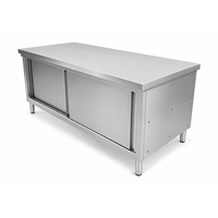Table de travail en acier inoxydable avec armoire à porte coulissante, table de travail en acier inoxydable commerciale pour la préparation culinaire et les ustensiles de cuisine