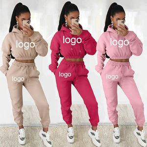 ชุดครอปมีฮู้ดลำลอง2ชิ้นสำหรับผู้หญิงชุดครอปมีฮู้ดแขนยาวกางเกงวอร์มฤดูหนาวพิมพ์ลายดิจิตอล - Product Image 2