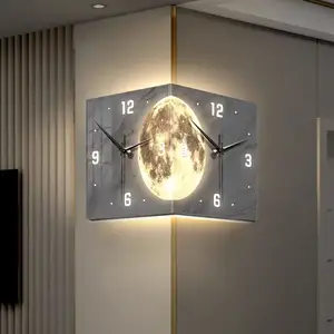 Clock Modern Induction luminous Corner Wall Clock Square Home Decoration Simple Moon Double Sided Clock