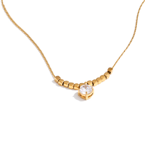 JINYOU 020 Collar de Cadena Fina de Diseño Moderno, <span class=keywords><strong>Acero</strong></span> <span class=keywords><strong>Inoxidable</strong></span> Chapado en Oro con Cuentas Cuadradas y Colgante de Circonia Cúbica - Product Image 1