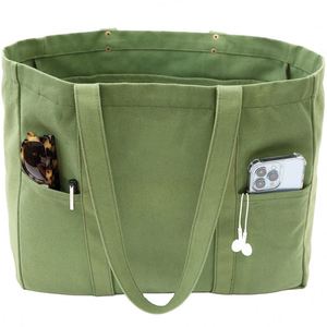 BSCI factory BSCI 100% polyester Canvas Large Utility Tote Bag <b>Laptop</b> <b>Compartment</b> Pockets <b>Handbag</b> Shopping Bag - Product Image 1