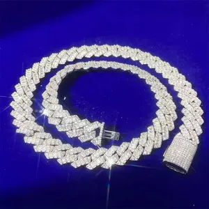 Catena a catena di strass alta 12mm Moissanite Cz oro bianco diamante catena a maglie cubana