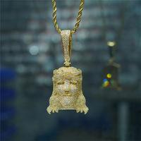 Usine vente chaude or argent métal couleur placage hip hop laiton avec plein bling zircon Jésus tête pendentif collier