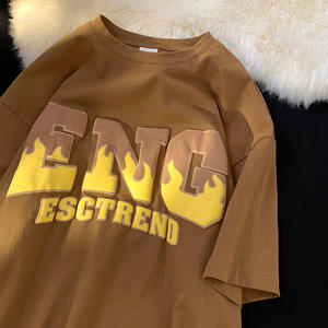 100% pamuk düz boy erkek t-shirtü ağır özel köpük 3D ekran logosu kısa kollu rahat tarzı puf baskı forması - Product Image 6