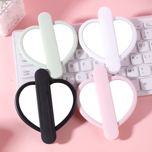 Espejo de mano de maquillaje personal portátil en forma de corazón personalizado cosmético plegable Rosa negro con espejo de bolsillo con mango 1X <span class=keywords><strong>2X</strong></span> - Product Image 3