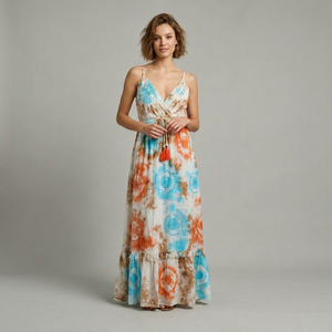 Women's Boho Tie Dye Y2K Sweet Maxi <b>Dress</b> Spaghetti Strap Natural Waist A-Line Silhouette Breathable Modern Fit Summer Casual - Product Image 1