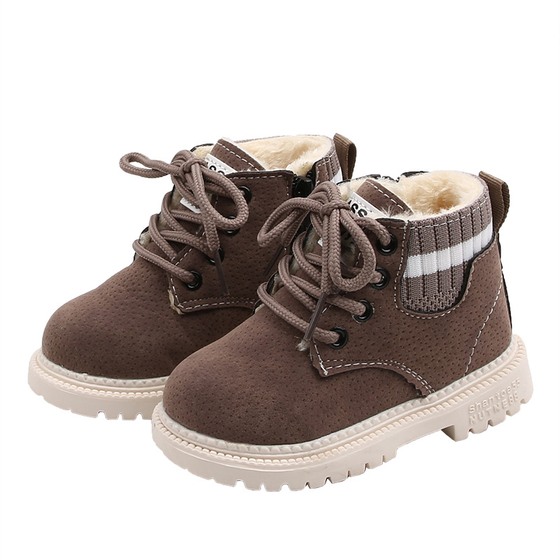 Children's Cotton Shoes Flying Woven Boys Martin Boots Girls Plus Plush Snow Boots
