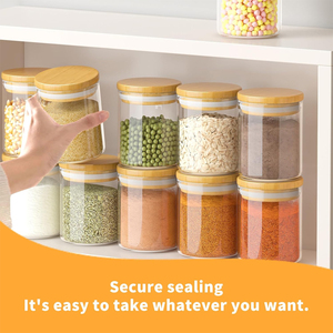 Juego de Frascos de Vidrio para Almacenamiento con Tapas de Bambú Herméticas de 240 ml, Recipientes Transparentes para Alimentos, Especias, Té, Azúcar, Café, Despensa de Cocina - Product Image 5