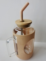 Sans BPA 40oz 50oz tasse réutilisable tasse fruits thé verres à boire couverture en silicone gobelet en verre avec couvercle en bambou