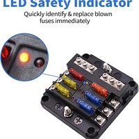 Boîte à fusibles 12V 6 voies avec lumières LED, panneau de fusibles marin étanche pour voitures et bateaux 24V