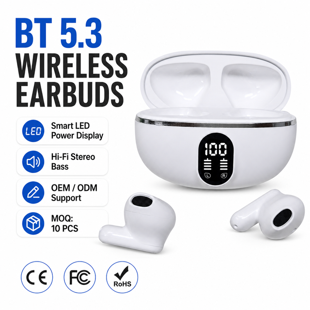 Mini Wireless  Earphones  Selling Entry Level Active Noise Canceling Earbuds With LED Display
