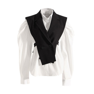 Nuovo Design Unico Vintage: Gilet <span class=keywords><strong>Incrociato</strong></span> con Blusa, Camicia da Donna con Maniche a Sbuffo, Set Due Pezzi Blusa e <span class=keywords><strong>Top</strong></span> - Product Image 1