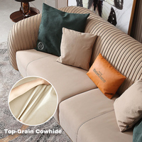 Ensemble de meubles de salon sectionnels modernes de luxe, solution tout-en-un, canapé en cuir véritable, fauteuil, table basse en marbre, or