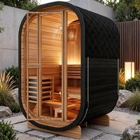 Sauna da Esterno per 2 Persone, Moderna Cabina Sauna a Cubo con Striscia LED