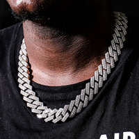 Collier tendance personnalisé en argent 925 plaqué or 18 carats, style hip-hop, avec moissanite sertie à plat, chaîne cubaine en U à deux rangs