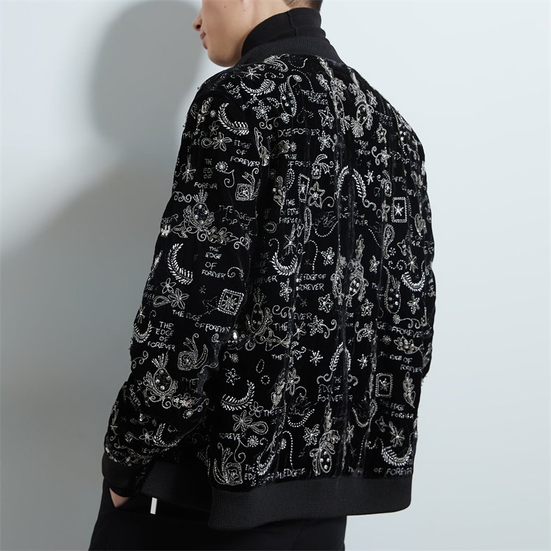 Custom Unisex Embroidered Rhinestone Sequin Zip up Bomber
