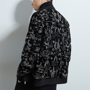 Clothing Manufacturers Custom Unisex Embroidered Rhinestone Sequin Zip up Bomber <strong>Jacket</strong> <strong>for</strong> <strong>Men</strong> - Product Image 2