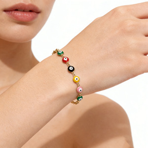 Zogxin Evil Eye <b>Bracelet</b> Stainless Steel Colorful Round Beads Women's Jewelry Gift - Product Image 4