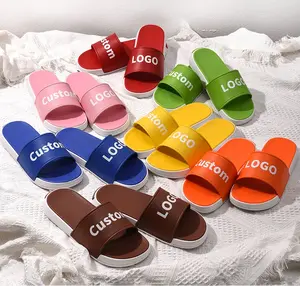 Low moq custom logo slippers 1 pair printing indoor fashion couple home slide sandal for men and women
