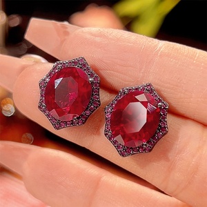 Vintage Jewelry Eco-friendly Copper <b>Black</b> Gold Plated 10*12mm Multicolor Zircon Colorful Stone Classic <b>Stud</b> <b>Earrings</b> - Product Image 5