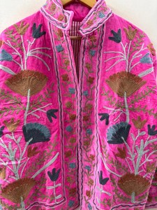 <b>Pink</b> Velvet Suzani Animal Print Quilted Lace Cotton Breathable Button Winter Handmade Uzbek Embroidered Boho <b>Jacket</b> Women Bulk - Product Image 5