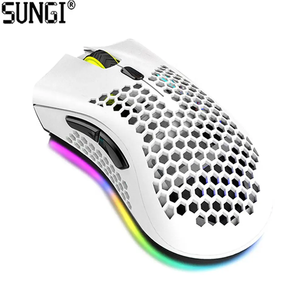 Lightweight RGB Honeycomb Wireless Gaming Mouse 6D Rechargeable Durable Gamer Mice 2400DPI with Colorful Backlight