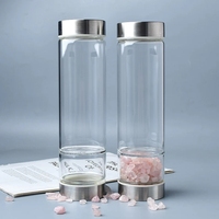 Nouvelle conception 2026 – Bouteille d'eau en verre cristallin de 500 ml avec pierres précieuses naturelles pour eau potable et jus