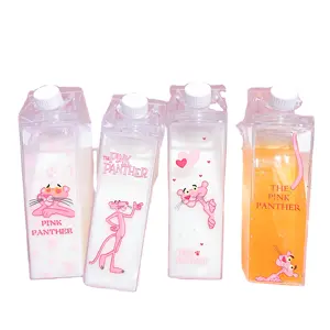 Bouteille transparente rectangulaire avec logo personnalisé OEM 500ML bouteille d'eau en forme de boîte à lait en plastique personnalisée tasse de fête en plastique