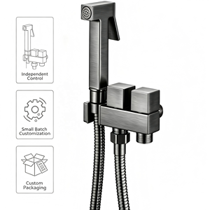 Ensemble <span class=keywords><strong>de</strong></span> pulvérisateur <span class=keywords><strong>de</strong></span> bidet mural à double commande, douchette WC carrée avec tuyau métallique flexible pour le nettoyage <span class=keywords><strong>de</strong></span> la salle <span class=keywords><strong>de</strong></span> bain - Product Image 1