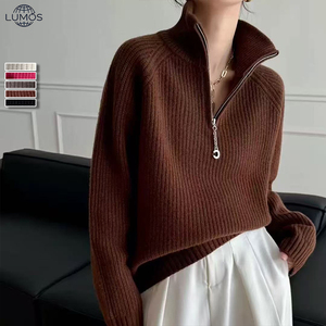 Pull tricoté ample et épais à col mi-zippé pour <span class=keywords><strong>femme</strong></span>, couleur unie, automne et <span class=keywords><strong>hiver</strong></span>, personnalisable avec logo – Vente en gros - Product Image 2