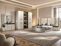 Ensemble de chambre à coucher complet de luxe moderne turc en bois massif pour lit double avec cadre de lit et tête de lit pour matelas LED