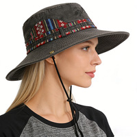 Chapeau Bob en Coton Lavé à Large Bord Anti-UV pour Activités de Plein Air, avec Sangle Mentonnière Réglable – Idéal Randonnée, Pêche, Montagne