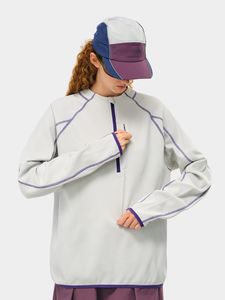 เสื้อกั๊กแขนยาวผ้าฝ้ายกันแดดแห้งเร็ว ซิปครึ่งตัว ตัดสีสไตล์อเมริกัน ทรงหลวม ใส่เล่นกีฬา ไม่ต้องรีด สำหรับฤดูใบไม้ร่วง - Product Image 2