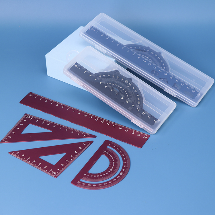 Транспортир школьные принадлежности набор канцелярских принадлежностей для учебы чертежный набор прозрачная цветная Алюминиевая линейка 4 шт. набор для детей Геометрическая пластиковая коробка