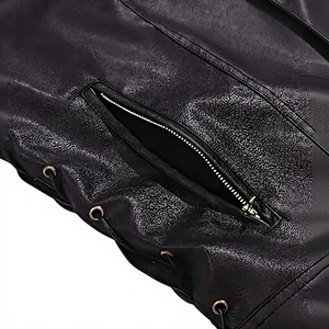 Chaleco de Moto para Hombre, de Cuero Genuino, Transpirable, para Invierno, con Cuello Mao, Bolsillo Frontal, Largo Regular, Color Sólido - Product Image 3