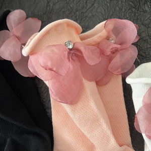 Zapatos de Tacón con Flores y Borde Quemado, Decorativos, Tejidos, Casuales, de Algodón Rizado, para Mujer, en Blanco y Negro, Estilo Hada, para Primavera y Otoño - Product Image 2