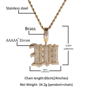 Collar Hip Hop para Hombre con Colgante de Número CZ Iced Out, Cadena de Cuerda, Estilo Gótico, con Incrustaciones de Baguette - Product Image 5