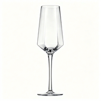 Flûte à pied long en cristal soufflé à la main sans plomb Lanques, 8,5 oz, transparente, lavable au lave-vaisselle, de luxe, avec logo personnalisé, forme angulaire et plate