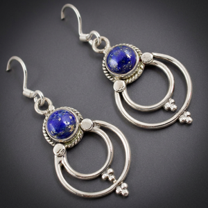 Boucles d'oreilles pendantes ethniques classiques tendance en argent sterling 925 avec pierre précieuse originale Lapis Lazuli, pierre de naissance de septembre, cadeau de fête - Product Image 2