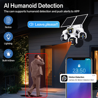 Cámara de Seguridad Solar Inalámbrica 4G de 16MP, Cámara Exterior PTZ de 4 Lentes, Visión Nocturna a Todo Color, Seguimiento Automático, Detección Humana, IP66, CCTV