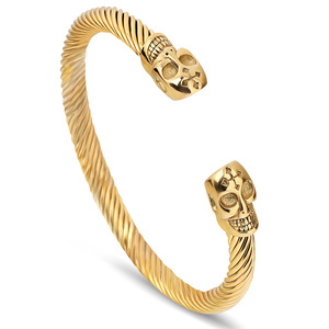 Bracelet manchette en fil d'acier inoxydable 6 mm, design crâne ouvert, style punk rétro, bijoux unisexe - Product Image 4