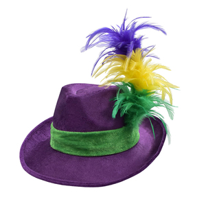 Sombrero Fedora de Terciopelo <span class=keywords><strong>Deluxe</strong></span> Morado para Adultos y Adolescentes, con Ala Flexible, Accesorio para Disfraces de Mardi Gras - Product Image 3