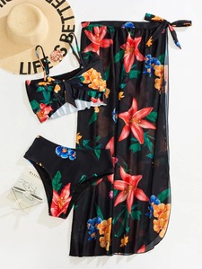 STOCK Custom Print Bandeau Top Bow Knots Front 3Pieces Swimsuit High Waist <strong>Bikini</strong> Beach <strong>Sarong</strong> - Product Image 3
