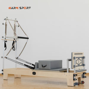 Reformer de Pilates de Madera de Arce con Forma de Medio Trapecio, con Torre Adaptable, Anillo de Pilates y <span class=keywords><strong>Bandas</strong></span> de Yoga, Jumpboard y Resortes de Doble Resistencia - Product Image 4