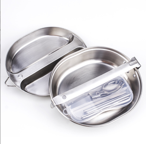 DFM828 Oval Shape SUS304 Stainless Steel <b>Mess</b> <b>Tin</b> with Folding Spoon and Pouch - Product Image 5
