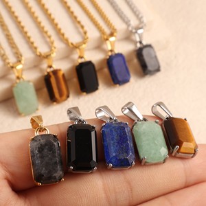 Collier pour homme <span class=keywords><strong>en</strong></span> or 18 carats avec <span class=keywords><strong>pendentif</strong></span> <span class=keywords><strong>en</strong></span> lapis-lazuli, pierre naturelle œil de tigre, spectrolite, onyx noir, bijoux pour homme - Product Image 4